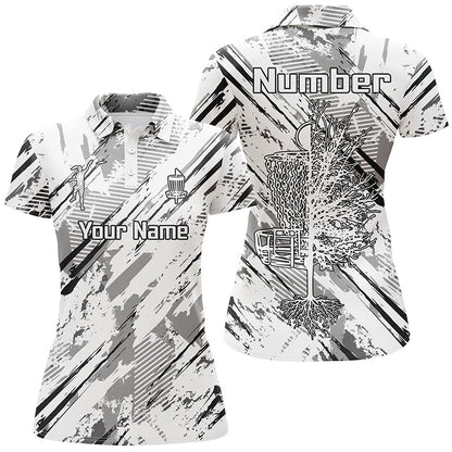 Black and white abstract line halftone pattern Womens disc golf polo shirt custom disc golf shirt NQS6809