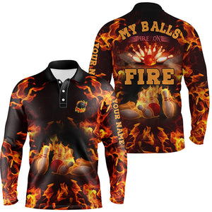 Flame bowling shirt custom name my balls are on fire bowling polo shirts for men, bowling jersey NQS4865