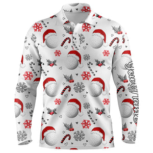 Funny Christmas golf ball pattern shirts custom mens christmas golf shirt, Xmas golf tops for men NQS6820