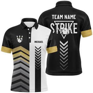 Black and white Mens polo bowling shirts Custom retro bowling ball pins team league jerseys | Yellow NQS6328