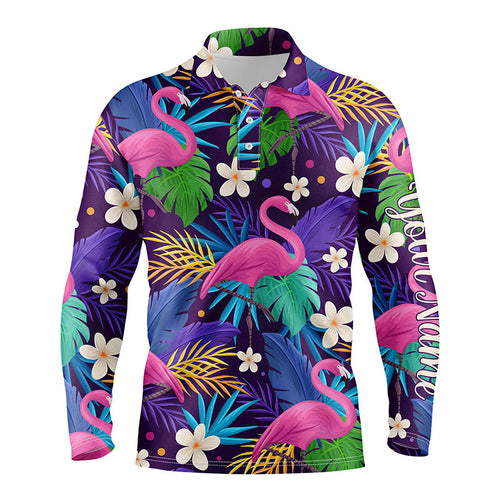 Men golf polo shirts colorful floral flamingo pattern tropical leaves custom team golf polo shirts NQS3897