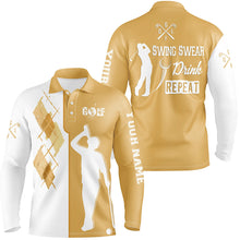 Load image into Gallery viewer, White yellow Men golf polo upf shirts custom swing swear drink repeat golf beer shirt, golf outfit men NQS6560