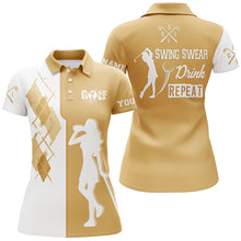 Load image into Gallery viewer, White yellow Women golf polo shirt custom swing swear drink repeat golf beer shirt, golf outfit ladies NQS6560