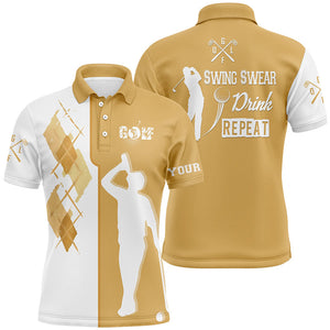 White yellow Men golf polo upf shirts custom swing swear drink repeat golf beer shirt, golf outfit men NQS6560