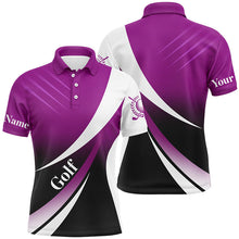 Load image into Gallery viewer, Mens golf polo shirts custom name light purple and white golf shirt, tournament golf tops for mens NQS5208