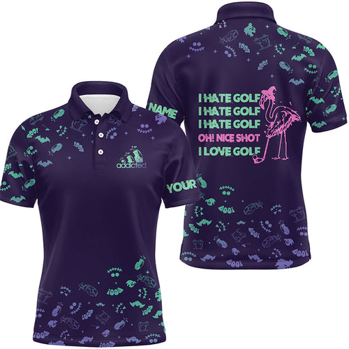 Funny mens golf polo shirts custom I hate golf nice shot I love golf purple Halloween flamingo golf NQS6351