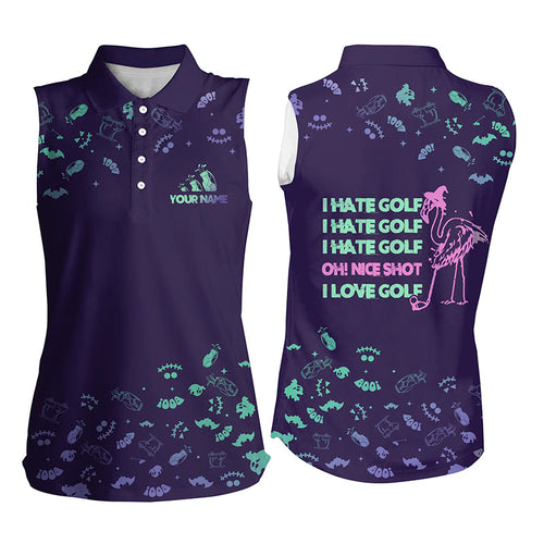 Funny womens golf tank tops custom I hate golf nice shot I love golf purple Halloween flamingo golf NQS6351