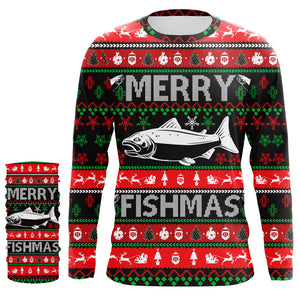 Merry Fishmas funny ugly Christmas salmon fishing shirt long sleeves Christmas gift NQS2350