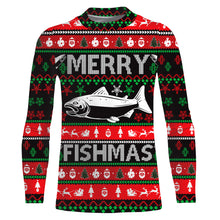 Load image into Gallery viewer, Merry Fishmas funny ugly Christmas salmon fishing shirt long sleeves Christmas gift NQS2350