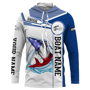 Snook Fishing American Flag Custom name and boat name performance Long Sleeve Fishing Shirts, Patriotic Fishing gifts NQS2364