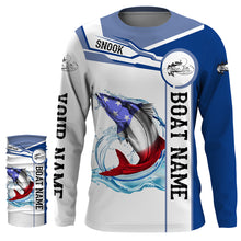 Load image into Gallery viewer, Snook Fishing American Flag Custom name and boat name performance Long Sleeve Fishing Shirts, Patriotic Fishing gifts NQS2364