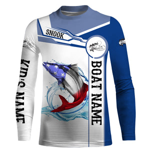 Snook Fishing American Flag Custom name and boat name performance Long Sleeve Fishing Shirts, Patriotic Fishing gifts NQS2364