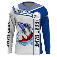 Load image into Gallery viewer, Snook Fishing American Flag Custom name and boat name performance Long Sleeve Fishing Shirts, Patriotic Fishing gifts NQS2364