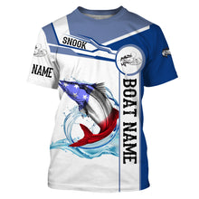 Load image into Gallery viewer, Snook Fishing American Flag Custom name and boat name performance Long Sleeve Fishing Shirts, Patriotic Fishing gifts NQS2364