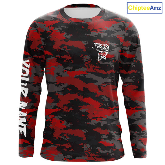 Bass fishing Red camouflage Custom fishing Shirts jersey - Custom camo fishing apparel NQS3212