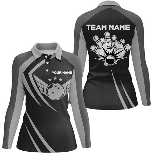 Black retro vintage Bowling polo shirts for women custom Bowling team league jerseys NQS6593