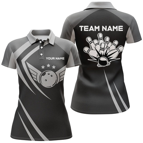 Black retro vintage Bowling polo shirts for women custom Bowling team league jerseys NQS6593