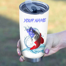 Load image into Gallery viewer, 1PC Bass Fishing American flag patriotic Custom name Stainless Steel Fishing Tumbler Cup, Personalized Fishing gift for Fishing lovers NQS2955