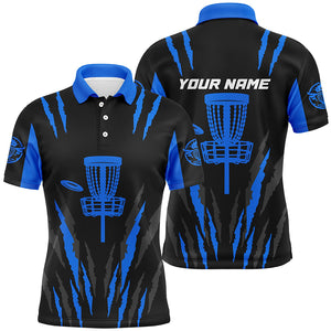 Black and blue Mens disc golf polo shirt disc golf hole custom name disc golf team shirt NQS4731