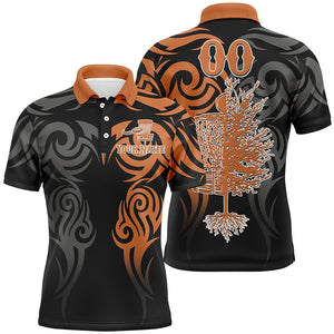 Custom name and number black orange Disc Golf basket tattoo Men polo shirts, disc golf shirts for men NQS5231