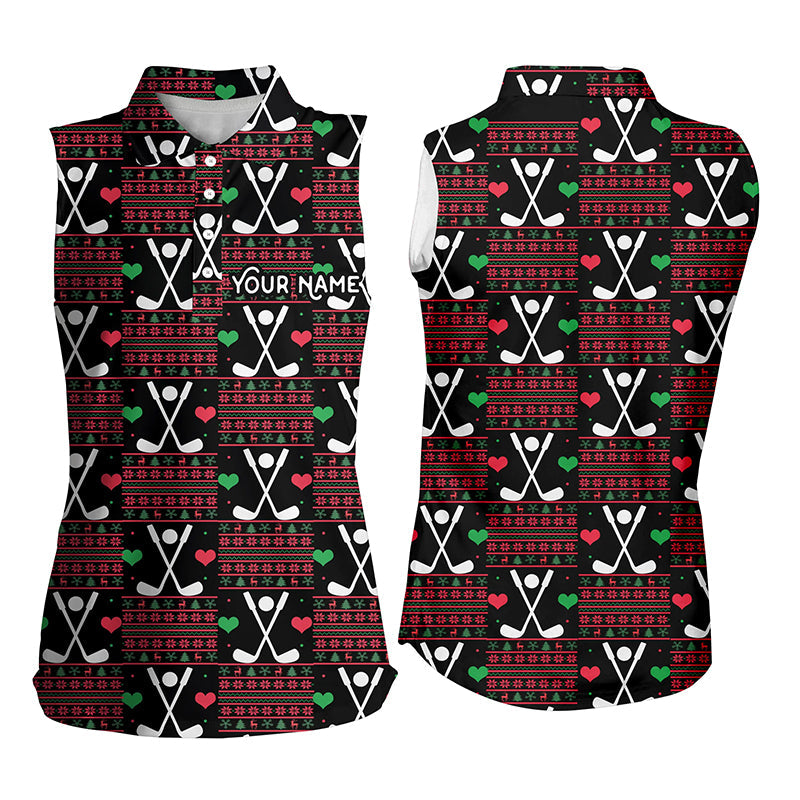 Women sleeveless polo shirts custom Christmas pattern shirts, personalized Christmas golf gifts NQS6603