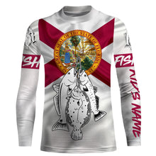 Load image into Gallery viewer, Inshore Grand Slam Redfish, Speckled Trout, Flounder fishing Florida State Flag patriotic Custom name UV protection fishing shirt NQS2637