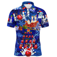 Load image into Gallery viewer, Mens Bowling Polo Shirts Custom blue Christmas pattern Bowling Santa ball pins team Mens Jersey NQS6617