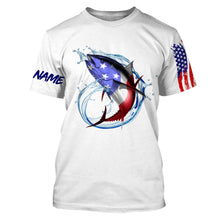 Load image into Gallery viewer, Tuna fishing American flag patriotic Custom Name UV protection UPF 30+ fishing jersey NQS2964