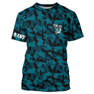 Bass fishing blue camouflage Custom fishing Shirts jersey, camo fishing apparel NQS4934