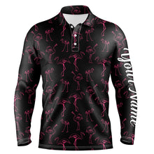 Load image into Gallery viewer, Black Mens golf polo shirt neon pink flamingos pattern custom team flamingo golf shirts NQS4953