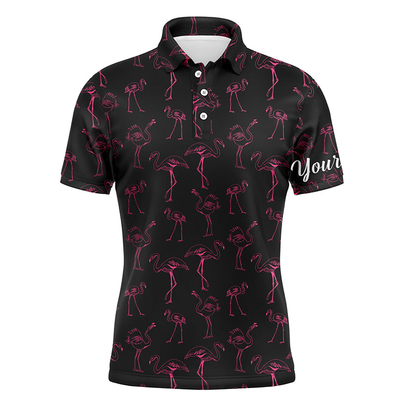 Black Mens golf polo shirt neon pink flamingos pattern custom team flamingo golf shirts NQS4953