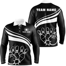 Load image into Gallery viewer, Personalized black and white bowling polo shirts for men, custom men's bowling shirt team bowl jersey NQS6875
