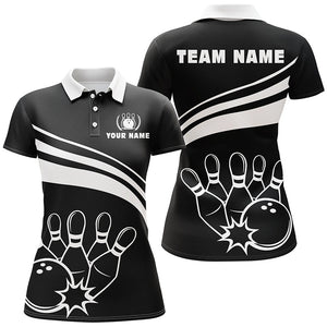 Personalized polo bowling shirts for women, custom black white womens bowling shirts team bowl jersey NQS6875