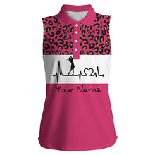 Load image into Gallery viewer, Women's sleeveless golf polo shirt  golf heartbeat custom leopard golf shirt, golfing gifts for women NQS4960