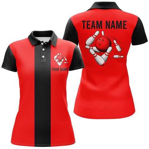 Personalized Red Black Retro Bowling Polo shirt For women custom vintage bowling team jerseys NQS6881