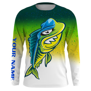 Funny Mahi mahi skeleton green scales Custom Name sun protection long sleeve hooded fishing jersey NQS3790