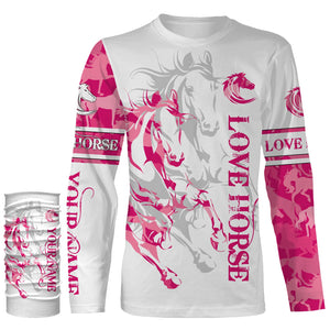 Love Horse tattoo pink camo cute horse shirt for girl Customize Name 3D All Over Printed Shirts Personalized gifts for Horse Lovers NQS2678