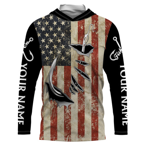 US Fishing Fish Hook American Flag patriotic UV protection custom long sleeves fishing apparel NQS1343