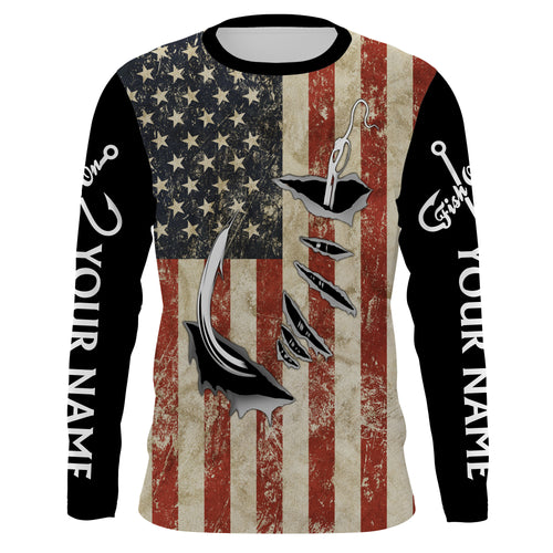 US Fishing Fish Hook American Flag patriotic UV protection custom long sleeves fishing apparel NQS1343