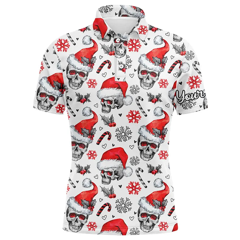 Men golf polo upf shirts funny Christmas skull pattern custom team golf polo shirts, golfer gifts NQS4407