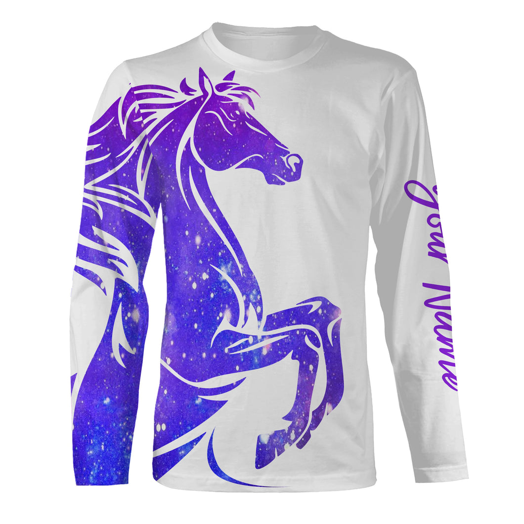 Love Horse purple galaxy Custom All over print Shirts, personalized horse shirt for girl, gift for horse lovers - NQS2689