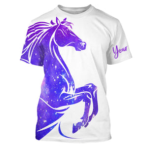 Love Horse purple galaxy Custom All over print Shirts, personalized horse shirt for girl, gift for horse lovers - NQS2689