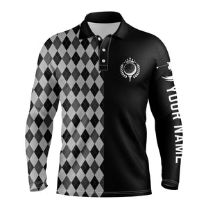 Personalized Golf Polo Shirts for Men Black pattern golf upf shirts, gifts for golf lovers NQS3337