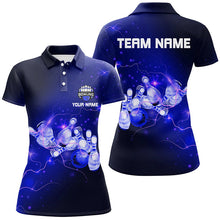 Load image into Gallery viewer, Womens Bowling Polo Shirts Custom Blue flashes of lightning thunder bowling team Ladies bowler Jerseys NQS6681