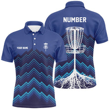 Load image into Gallery viewer, Mens Disc golf polo shirts custom blue pattern Disc Golf Basket Tree jerseys, frisbee golf shirt NQS6684