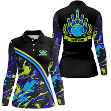 Load image into Gallery viewer, Women bowling polo shirts Custom green and blue bowling camo pattern black Team league Jerseys NQS7333