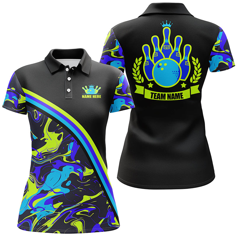 Women bowling polo shirts Custom green and blue bowling camo pattern black Team league Jerseys NQS7333