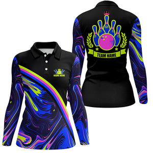 Women bowling polo shirts Custom green and purple bowling camo pattern black Team league Jerseys NQS7334