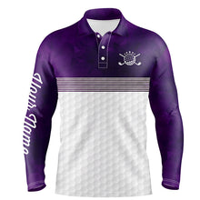 Load image into Gallery viewer, Purple and white Mens golf polo shirts custom name golf shirts for men, personalized golf gifts NQS6452