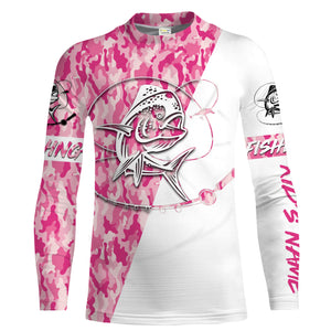 Mahi mahi fishing Pink girl camo Customize Name All Over Printed Shirts for women fishing NQS1712